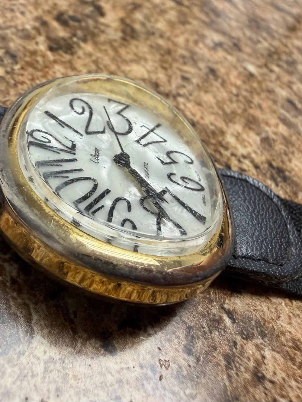 Collezio Quartz Watch Funky Numbers Gold Tone Black Velcro Band Japan